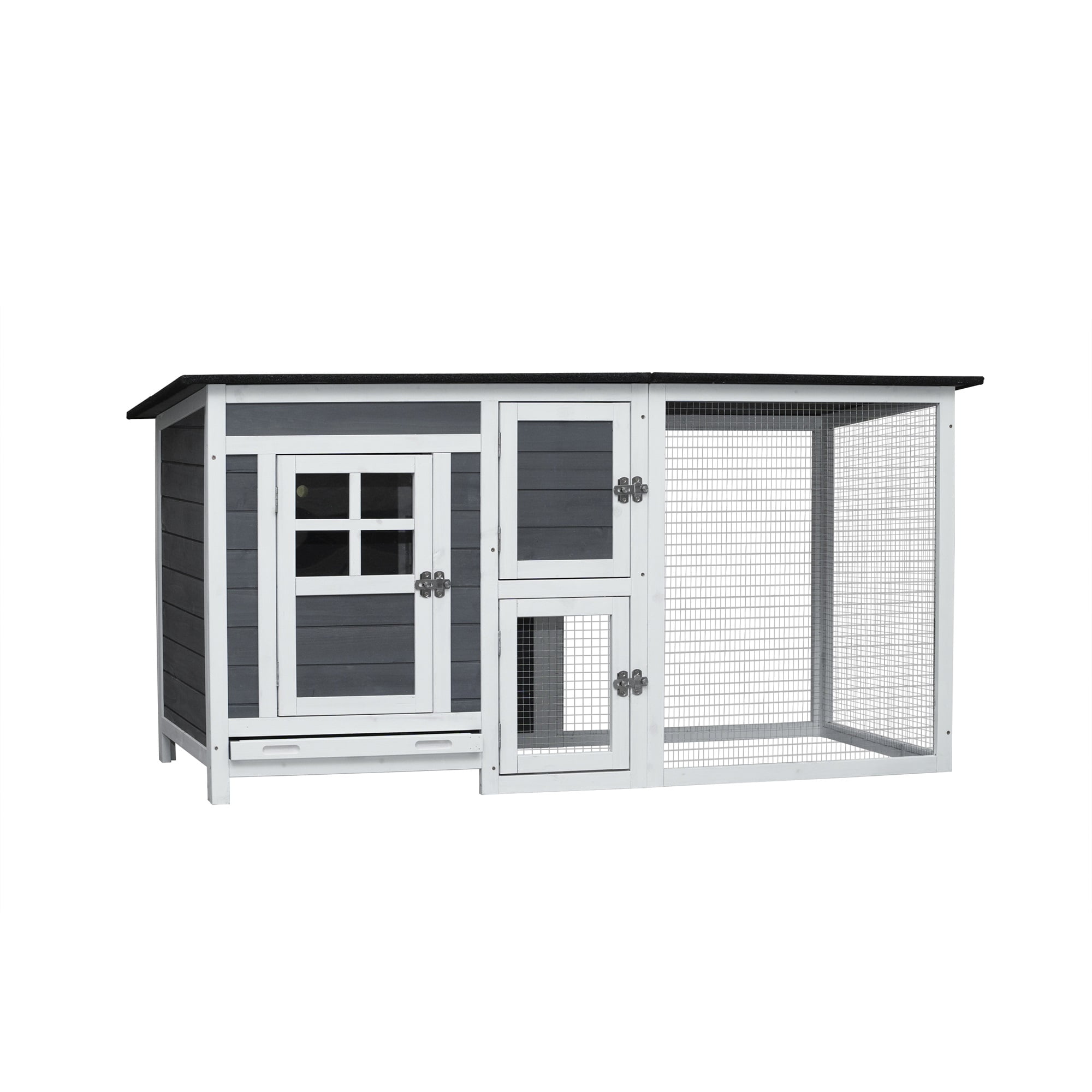 Pefilos 62" Rabbit Hutch for Indoor Poultry Cage Small Animal House with Running Cage, Outdoor Weatherproof Bunny Cage with Openable Roof, Gray Pefilos 62" Rabbit Hutch for Indoor Poultry Cage Small Animal House with Running Cage, Outdoor Weatherproof Bunny Cage with Openable Roof, Gray