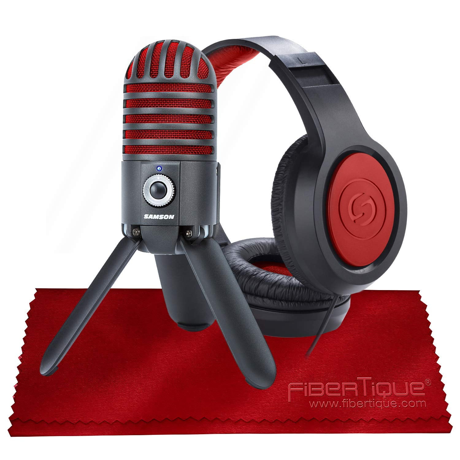 Samson Meteor Mic USB Studio Microphone, Limited Edition - Titanium  Black/Red with Closed-Back Headphones Bundle