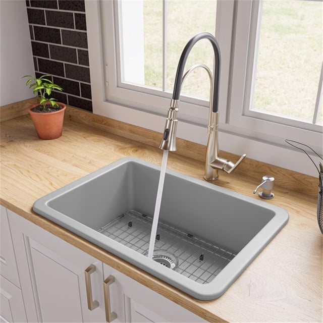 Pemberly Row Gray 27" x 18" Fireclay Undermount/Drop In Firelcay Kitchen Sink
