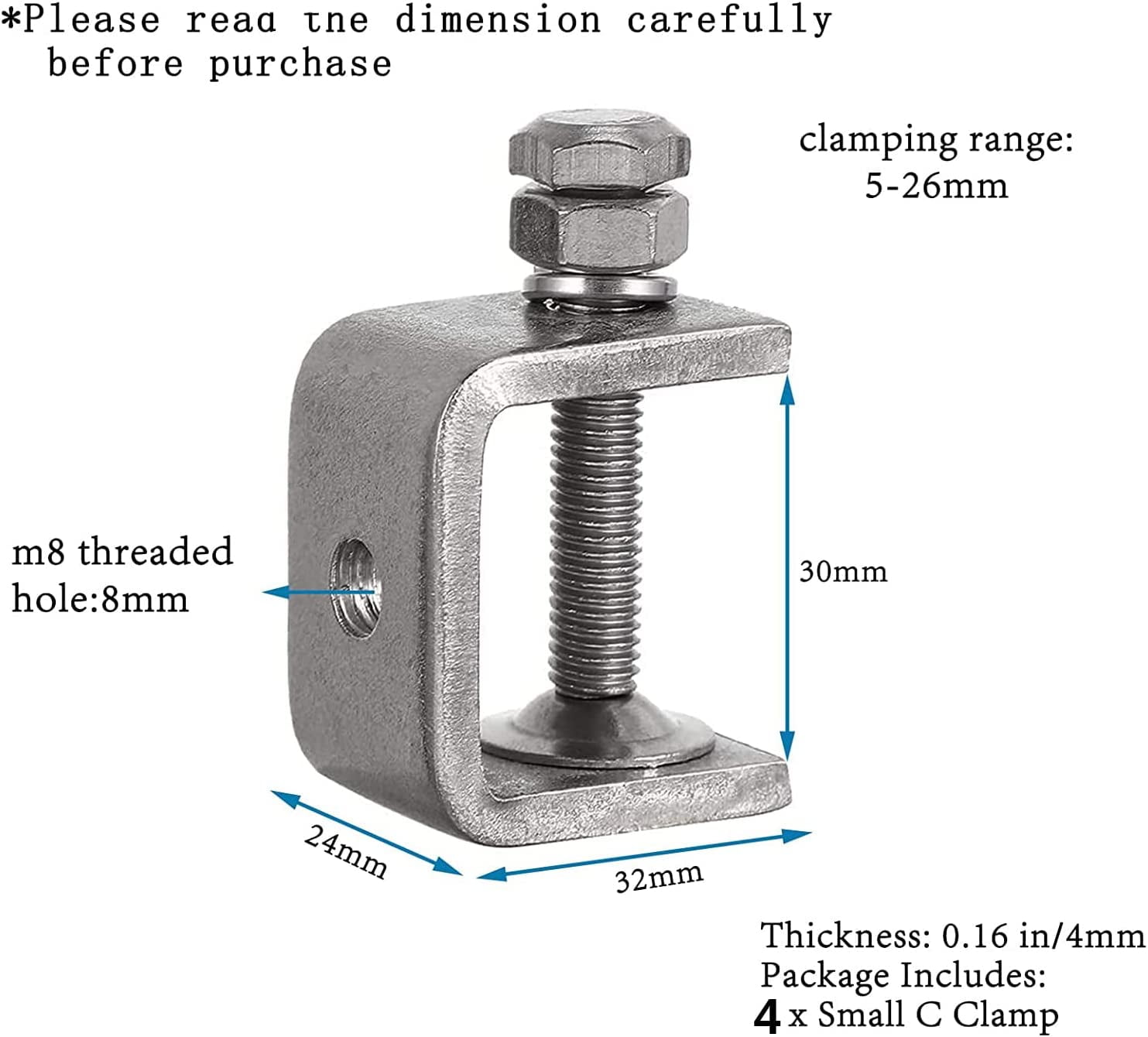 4 pieces of 304 stainless steel type clamps, heavy-duty clamps, for woodworking, welding, construction, household vise type clamps