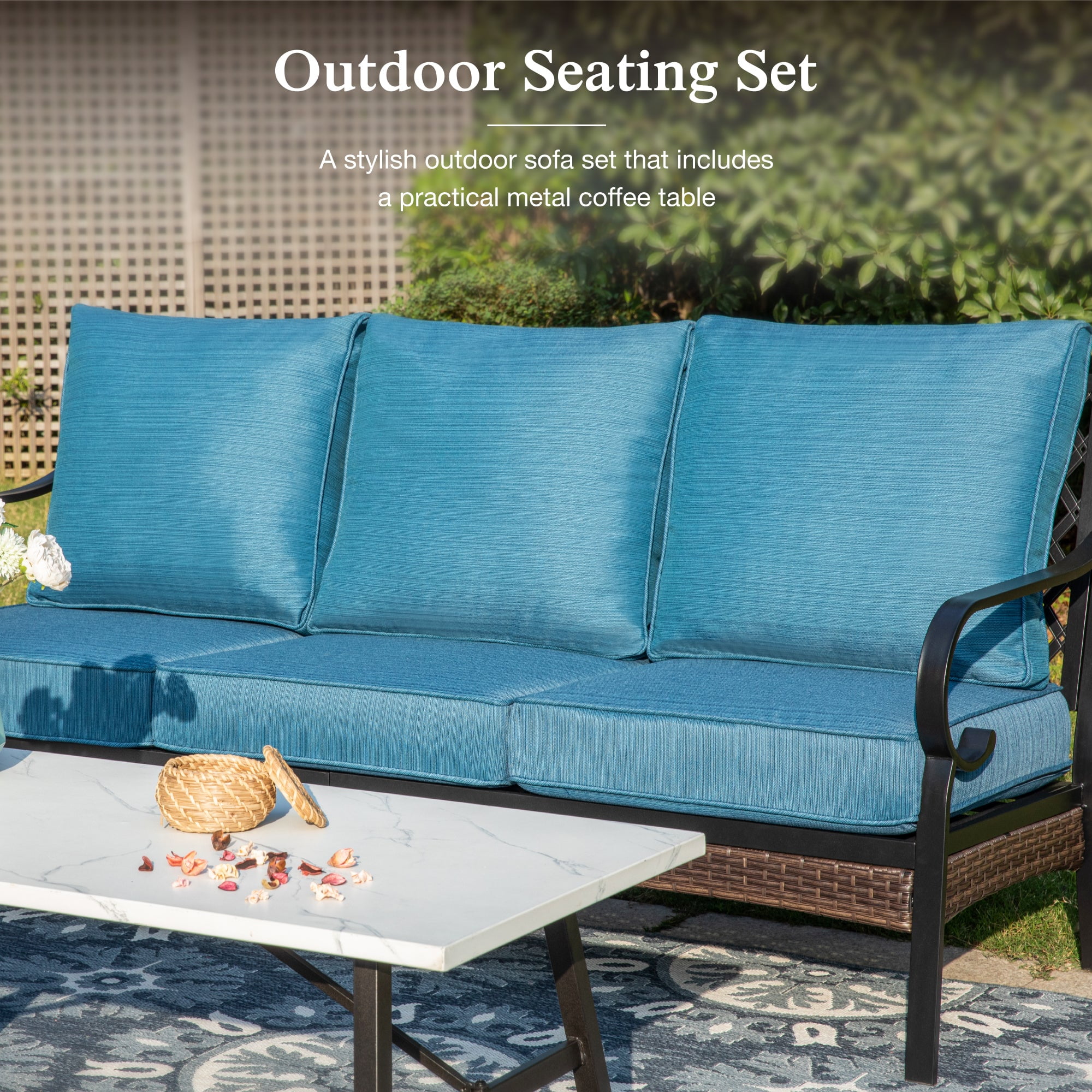 Sophia & William 5 Seat Patio Conversation Set,Outdoor Metal Furniture Sofa Set with Rocking Chairs, Pacific Blue