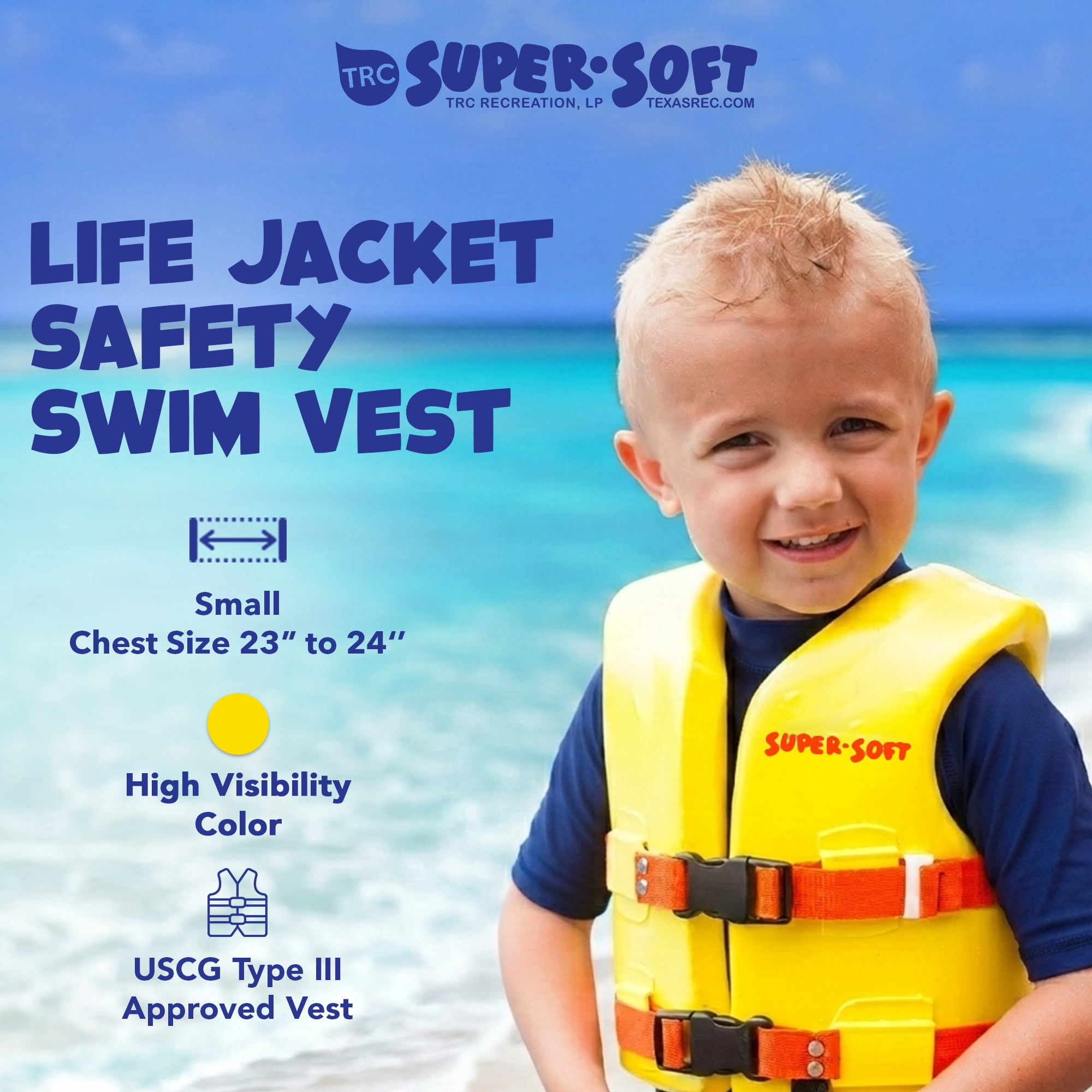 TRC Recreation Kids Super Soft Vinyl Vest S - Yellow, Small, Safe