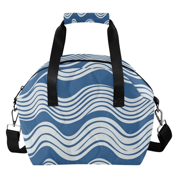 Blue-white Waves Insulated Lunch Bag Reusable Quilted Lunch Box Waterproof Leakproof Lunch Container