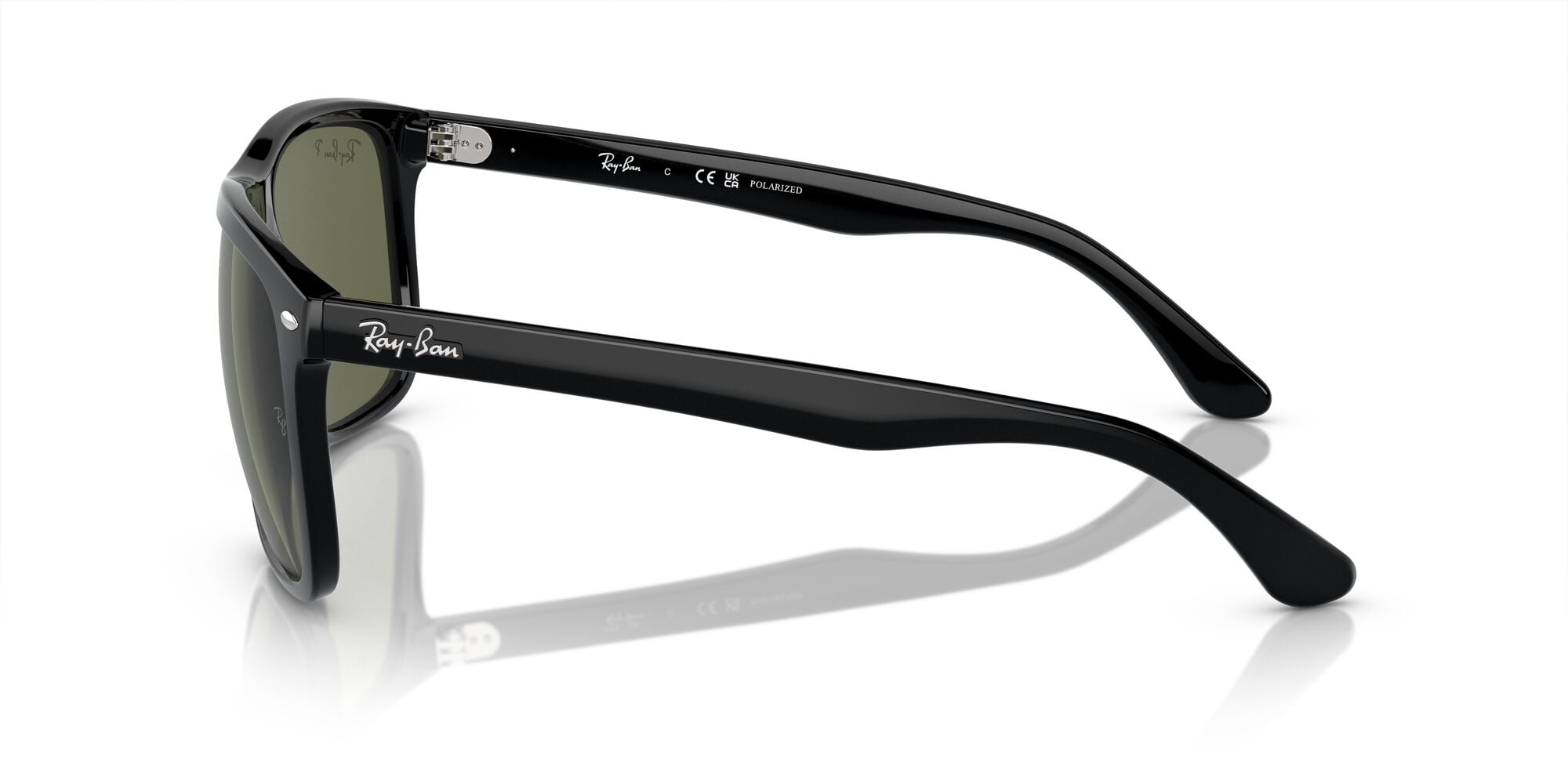 Ray-Ban Boyfriend Two Sunglasses with Polished Black Frames and Green Polarized Lenses, Size 60