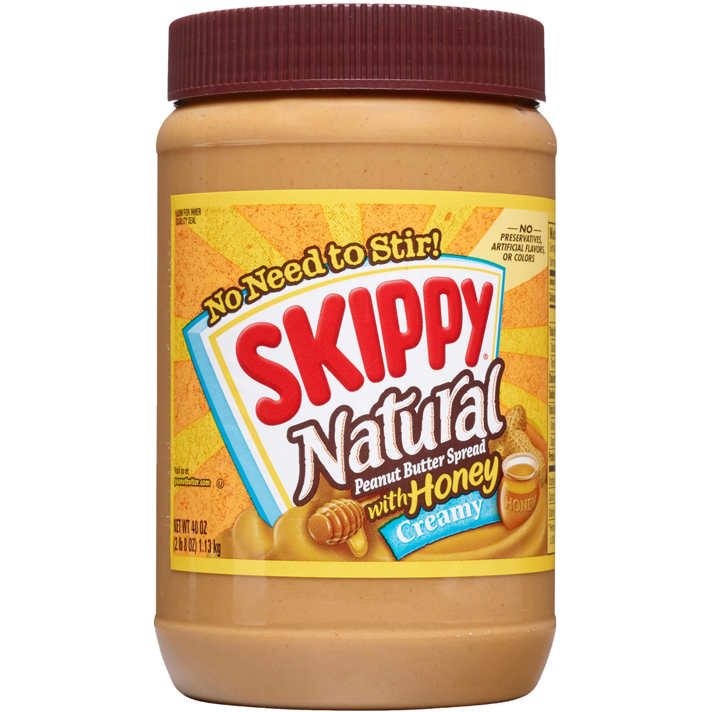 SKIPPY Natural Creamy Peanut Butter Spread with Honey, 6 g Protein Per