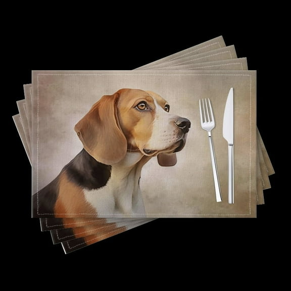 BaHomeck placemats Set of 4 The Beagle Looks To One Side With Soft Background Cotton Linen rectangle Placemats for Kitchen Dining Table Indoor,Outdoor,18*12inch