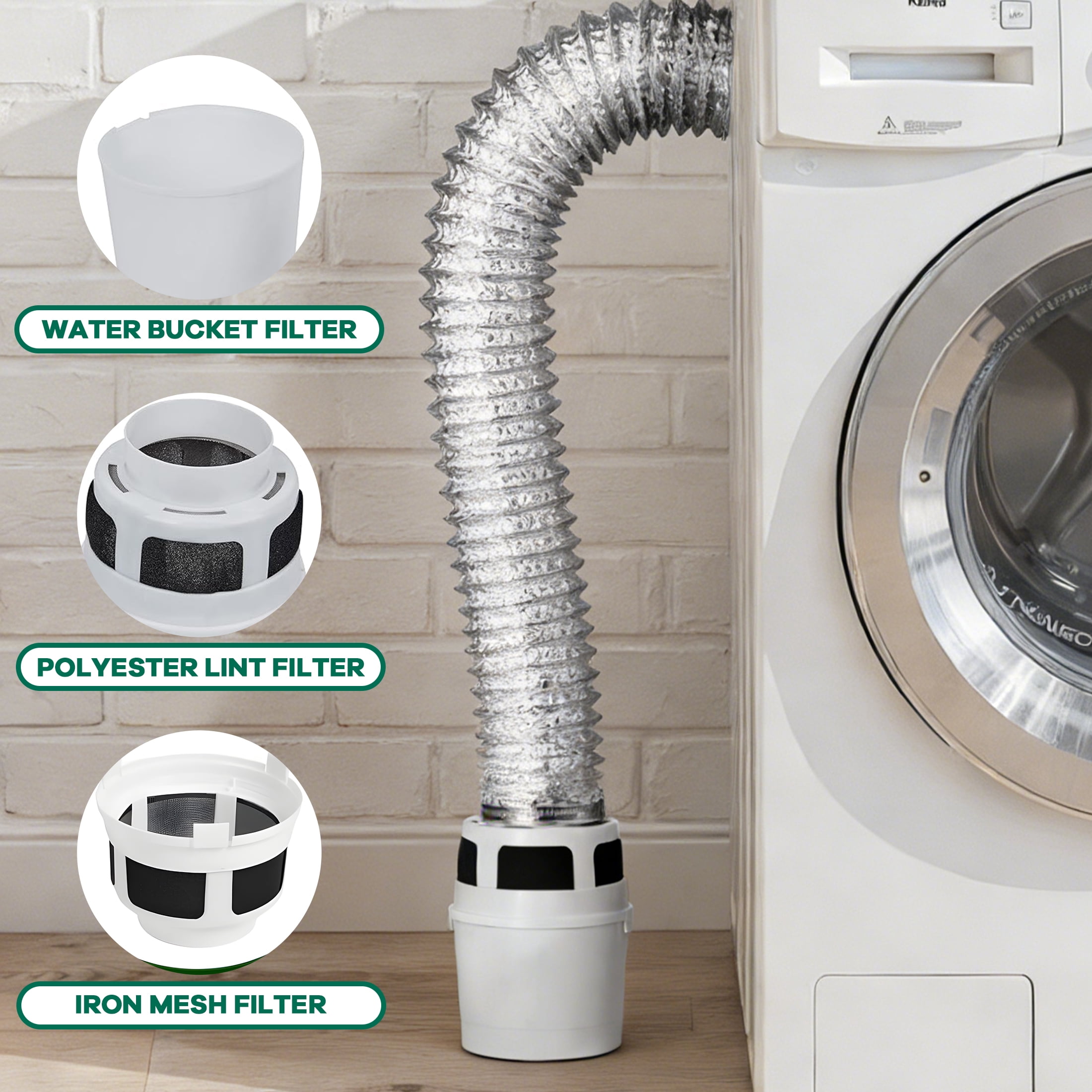 HIBIBUD Indoor Dryer Vent Kit Lint Trap Bucket Dryer Vent with 4-inch by 5-feet Silver Proflex Duct