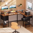 thumbnail image 2 of Satifur 59" L-Shaped Desk with Power Outlets, 4 Fabric Drawers & 2 Monitor Stands, Convertible Two Person Home Office Desk, Rustic Brown, 2 of 9