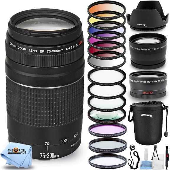 Canon EF 75-300mm f/4-5.6 III Lens (Black) International Model 6473A003   Ultimate Filter Kit Bundle