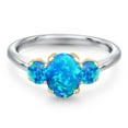 thumbnail image 3 of Gem Stone King 925 Silver and 10K Yellow Gold Simulated Blue Opal Engagement Ring for Women | 1.56 Cttw | Oval Cabochon 8X6MM | Gemstone October Birthstone | Size 7, 3 of 6