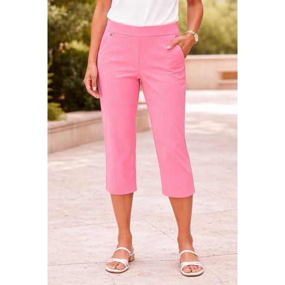 Counterparts Womens pull on stretch front slash pockets side hardware detail Capri with slits on hem