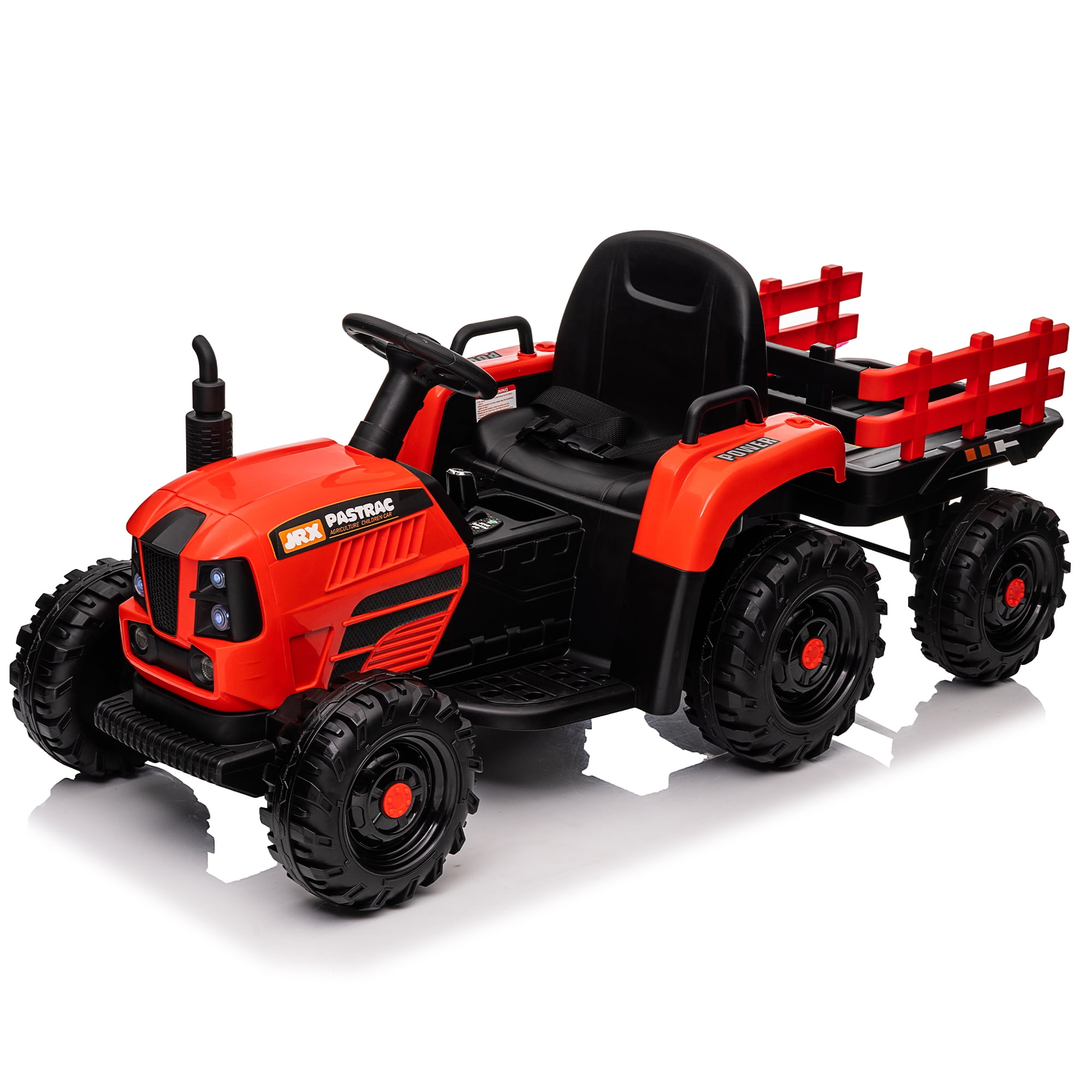 CIPACHO 12V Ride On Tractor with Trailer, 2.4RC, Electric Kids Car Three Speed Adjustable, USB, MP3, Power Display, Red CIPACHO 12V Ride On Tractor with Trailer, 2.4RC, Electric Kids Car Three Speed Adjustable, USB, MP3, Power Display, Red