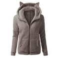thumbnail image 3 of LEBONYARD Womens Outwear Clearance,Clearance Coats for Women,Women Hooded Sweatshirt Winter Warm Wool Long Sleeve Zipper Coat OutwearTops with Pocket Brown S, 3 of 4