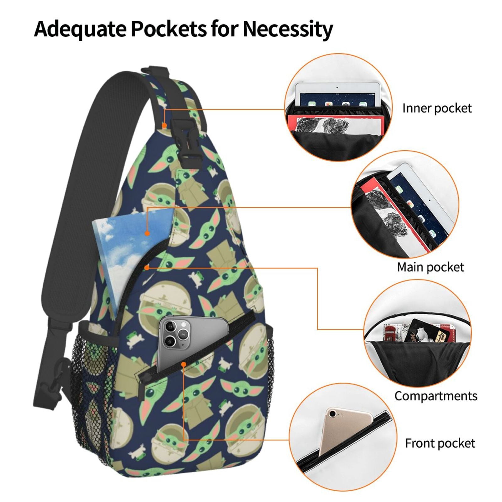 Star-Wars-Yoda Cross Chest Bag Diagonally Sling Bag Shoulder Bag for Short Trips Work Daily for Men Women 15.3*3.5*7.5 inches