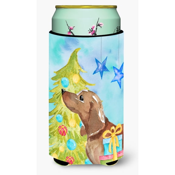 Carolines Treasures BB9406TBC Red Tan Dachshund Christmas Tall Boy Beverage Insulator Hugger  Tall Boy multicolor