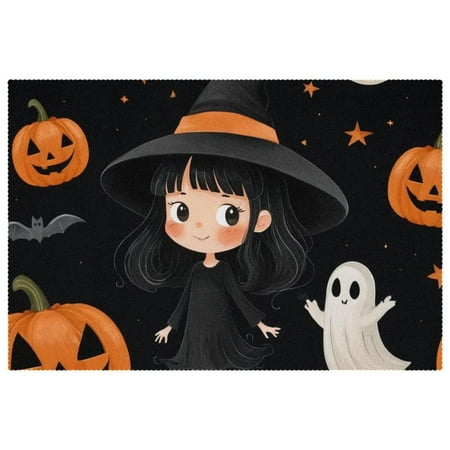 

HOHODIY Rectangular Halloween Placemats Set of 6 Non-Slip Heat Resistant Place Mats Machine Washable 12 x 18 Table Mats for Party Kitchen Dining Home Decor Witch Pumpkin