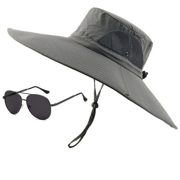 Sun Hat for Men Sun Cap Fishing Hat Quick Dry Fishing Sun Hat Boonie Hat Breathable Sunglasses *1 Wide Brim Beach Sun Hat for Men Women:Gray