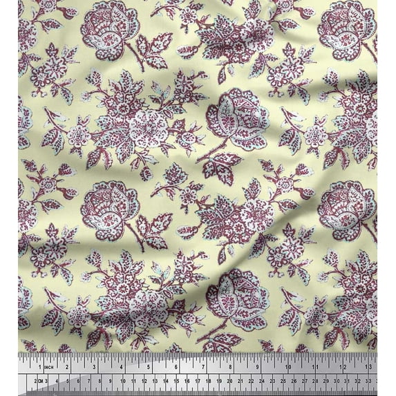 Soimoi Viscose Chiffon Fabric Leaves & Floral Artistic Print Sewing Fabric Yard 42 Inch Wide