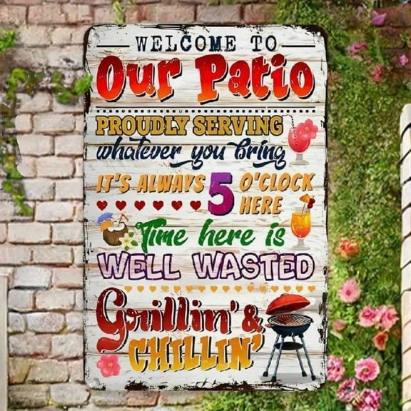 HELLOYOUNG Vintage Rustic Metal Sign Welcome Wall Art for Patio Outdoor Decor 8x12 Inch for Home Bar