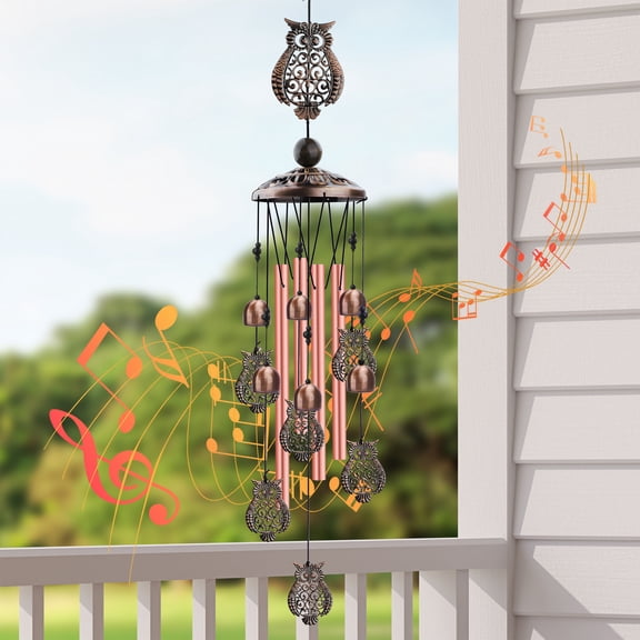 Lingsida Owl Wind Chimes, 33.5" Decorative Owl Wind Chimes with S Hook for Outside Home Yard Patio Decor, Owl Wind Bell, Owl Decor Gifts for Women Men