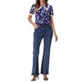thumbnail image 2 of CAMISA CHIC Floral de Mujer de Manga Corta con Cuello Peter Pan de Encaje, Blusa con Botones, Azul Marino, Talla M, 2 of 6