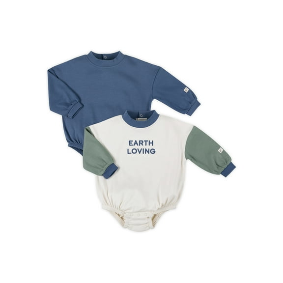 Little Star Organic Baby Boys 2Pk Sweatshirt Rompers, Size Newborn-12 Months