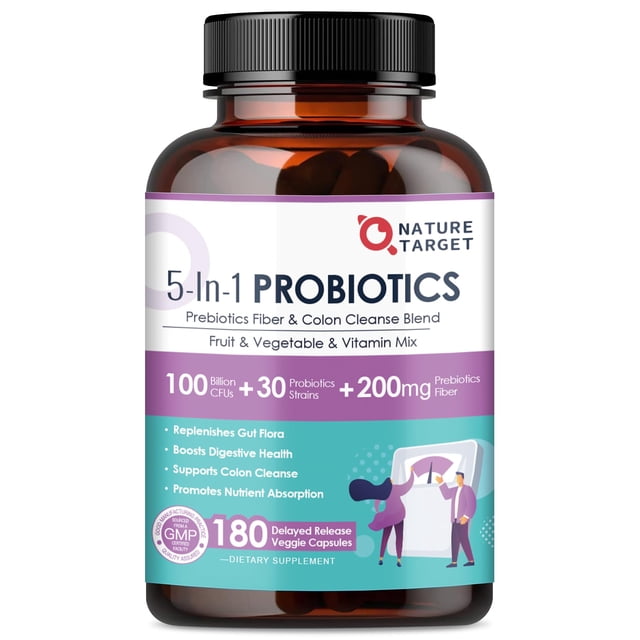Probiotics NATURE TARGET 100 mil millones de CFU para mujeres y hombres, 180 cápsulas