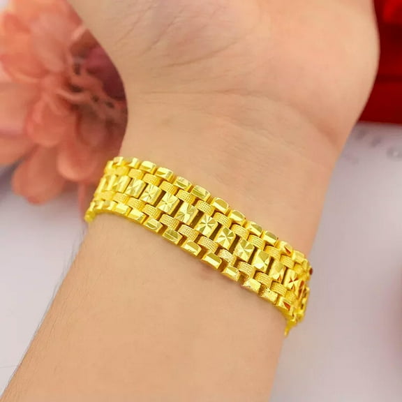 EOEMY Men'S Jewelry 24K Yellow Gold Plated Watchband Style Chains Bracelet 16mm 8"