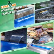 with lid Waterfall Pool Fountain, LONGRUN Stainless Steel Waterfall Spillway for Pools and Ponds - 35.4 Wide Decorative Water Feature for Swimming Pools, Koi Ponds and Garden