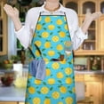 thumbnail image 6 of Yellow Lemon Fruit Slices Blue Pattern Apron-Garden Aprons for Women with Pockets-Cotton Linen Waterproof Kitchen Cooking Gardening Aprons Adjustable for Kitchen,Cooking,BBQ and Salon 33x27 Inch, 6 of 7