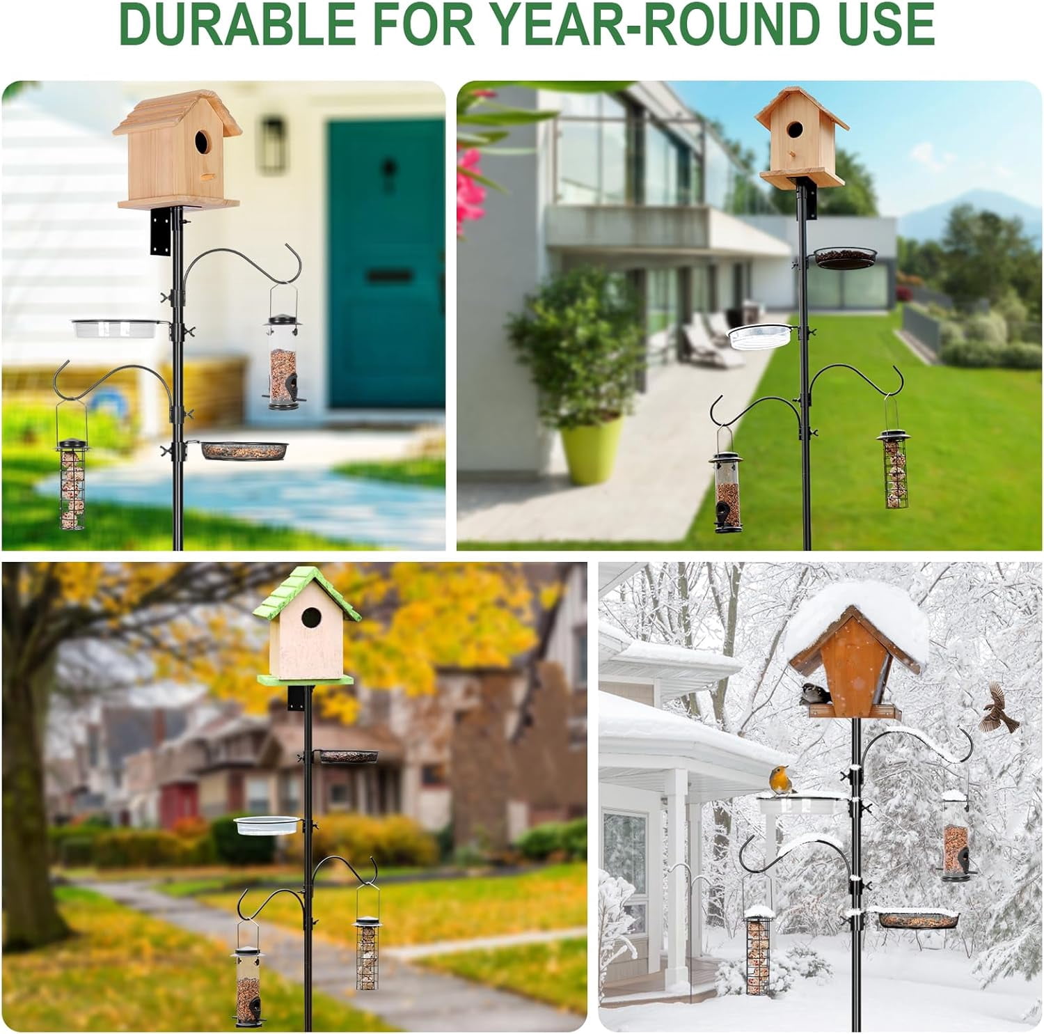2-Hooks Bird House Pole Stand Kit 80 Inch Multi Feeders, Bird Bath, Feeder Tray - Heavy Duty Bluebird Feeder Support Rod Mount Set for Outdoor