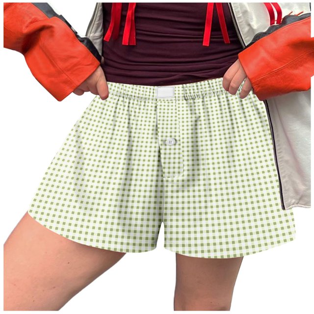 2025 Shorts pour Femmes Mignons Doux Shorts pour Femmes en Denim à Carreaux Imprimé à Boutons devant Shorts de Cycliste Femmes Lot Bas de Pyjama Shorts