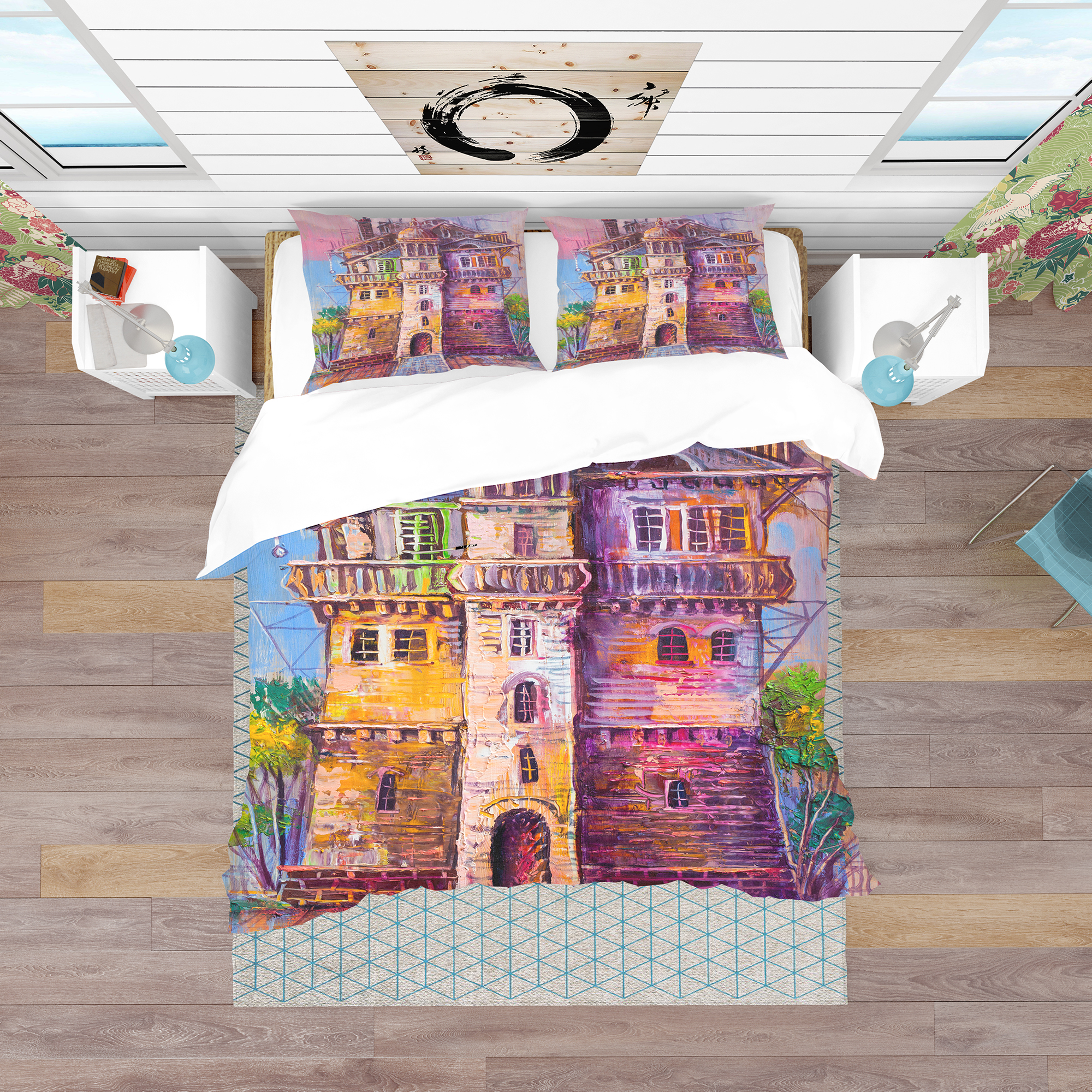 Designart 'Colorful Ancient Castle Oil Painting' Modern & Contemporary Duvet Cover Set