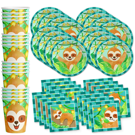 Sloth Boy Birthday Party Supplies Set Plates Napkins Cups Tableware Kit for 16