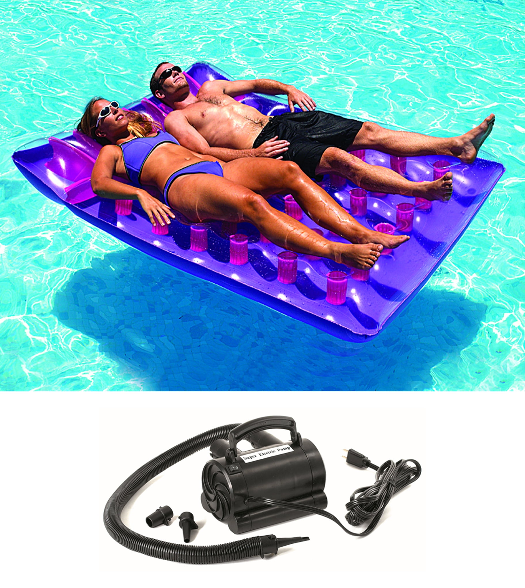Swimline 2-Person Inflatable Swimming Pool Float w/ 110 Volt Electric How To Inflate Pool Float With Bike Pump