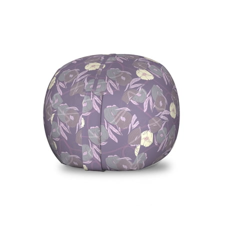 Floral Storage Toy Bag Chair  Botanical Illustration of Abstract Poppies Tulips Images Along Leaves Motifs  Stuffed Animal Organizer Washable Bag  Small Size  Pale Purple Cream  by Ambesonne