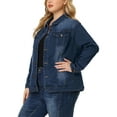 thumbnail image 4 of Unique Bargains Women's Plus Size Long Sleeve Button Front Washed Denim Jacket, 4 of 7