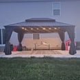 thumbnail image 2 of PURPLE LEAF 13' X 17' Hardtop Gazebo Aluminum Patio Outdoor Gazebo Galvanized Steel Double Roof with Curtains and Netting for Lawn and Garden Gray, 2 of 9