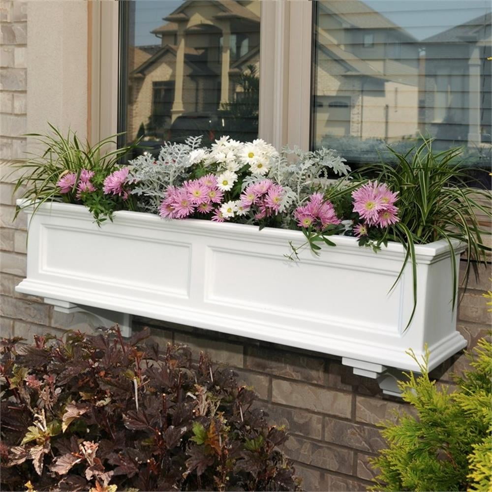 Pemberly Row Modern 4ft Traditional Plastic Window Box in White
