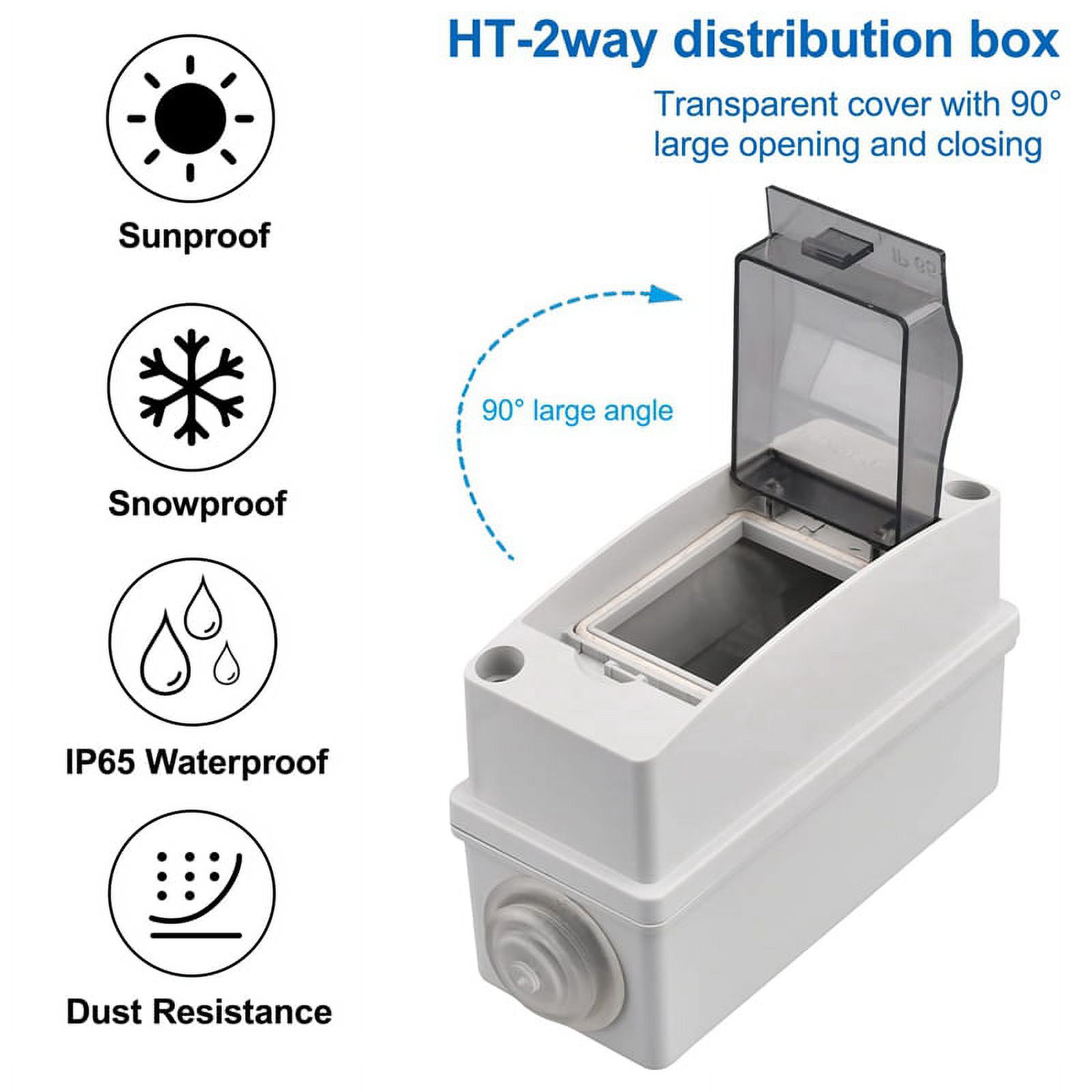 2 Way Distribution Protection Box, Waterproof Transparent Cover 2 DIN Rail Outdoor Distribution Junction Box 10Pcs