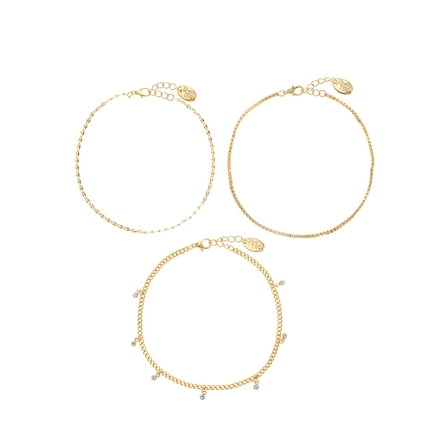 Women's Anklet Set, Cubic Zirconia, 3 Pieces