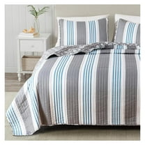 Full/Queen Coastal Quilt Bedding Set, Summer Coastal Quilt with Shams, Beach 3-Piece Reversible All Season Bedspread Quilt Set. Lightweight Nautical Quilted Coverlet. St. Croix Collection, Blue/Grey
