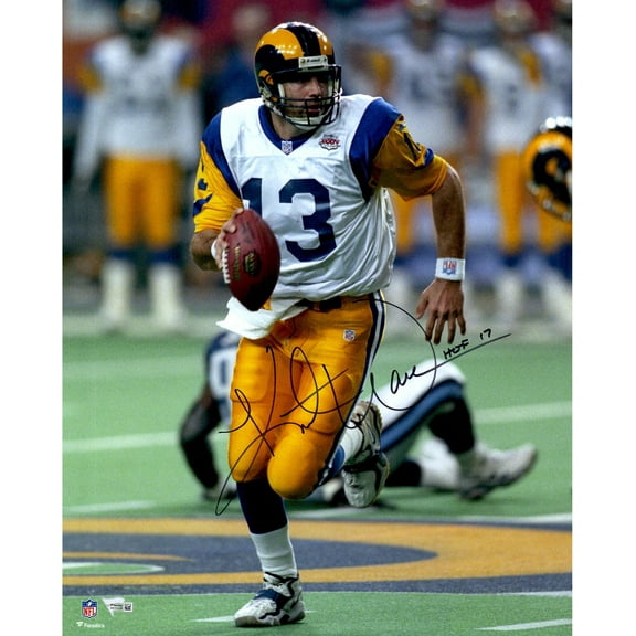 Kurt Warner St. Louis Rams Autographed 16" x 20" Super Bowl Photograph with "HOF 17" Inscription - Fanatics Authentic Certified
