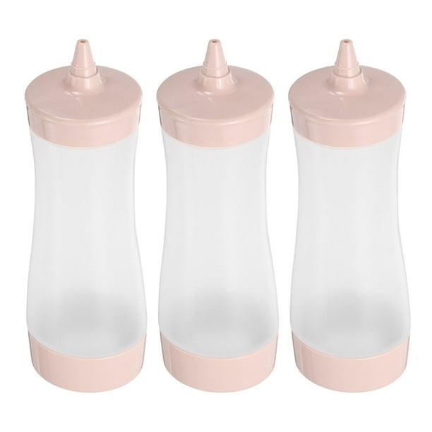 3pcs Botellas de Squeeze de Plástico, Botella de Ketchup con Tapa para Aderezo de Salsa de Ensalada 12oz (Rosa)