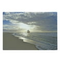 thumbnail image 1 of Nautical Cutting Board, Sailing Ship Close to Sandy Beach in Moody Sunset Paradise Tropical Theme, Decorative Tempered Glass Cutting and Serving Board, Large Size, Blue Beige White, by Ambesonne, 1 of 1