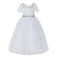 thumbnail image 2 of Ekidsbridal Girl Bridesmaid Flower Girl Dress - White Short Sleeves Lace Tulle with Rhinestone Ribbon LG2R2-A (Size: 2-12), 2 of 3