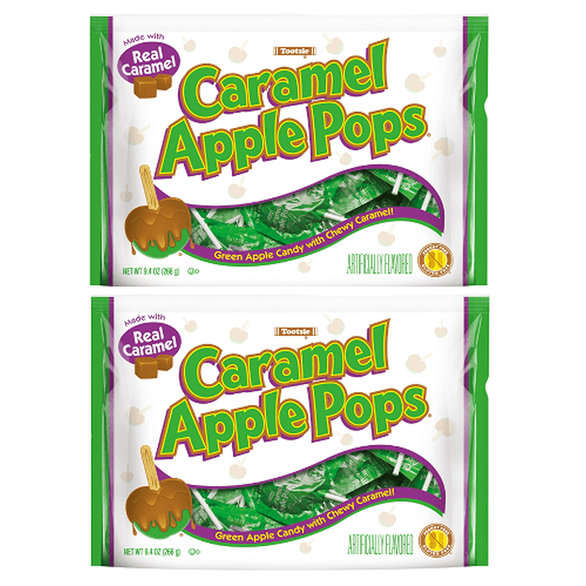 Tootsie Caramel Apple Pops 9.4 oz. Gluten-Free Peanut Free. Contains Milk and Soy. pack of 2.
