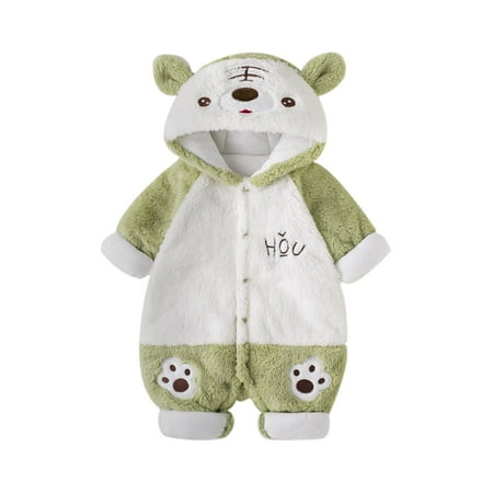 

Toddler Boys Cute Animal Long Sleeves Cartoon Ears Hooded Button Romper Warm Jumpsuit Outfits Coat Jacket