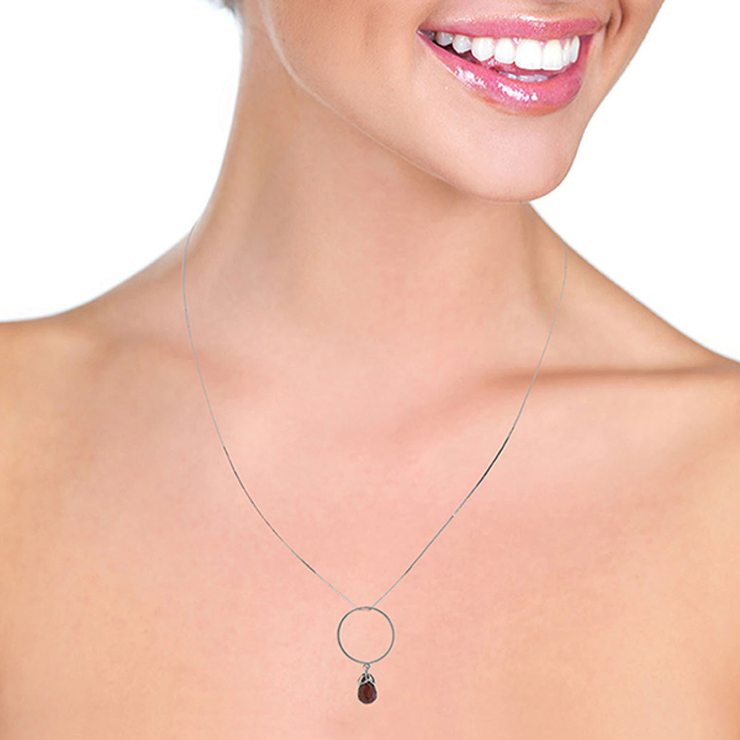 Galaxy Gold 3 Carat 14k 20" Solid White Gold Necklace with Natural Garnet Charm Circle Pendant - image 2 of 2