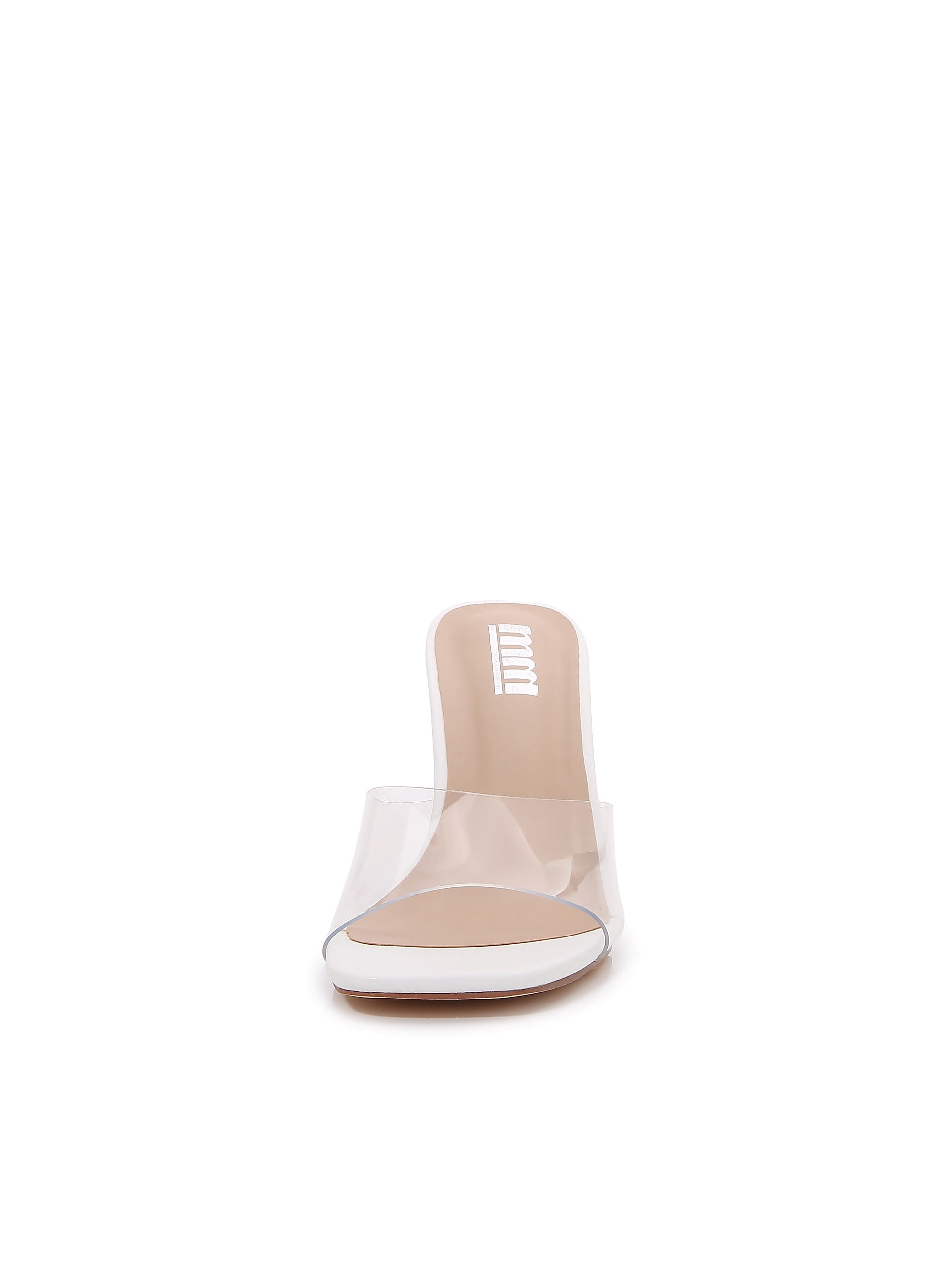 Women Double Strap High Chunky Heeled Slip On Slide Sandals (Single TPU White, 8)